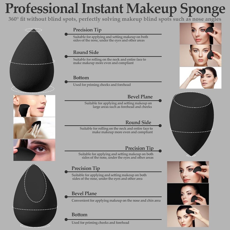 AuraRay 14 Pcs Makeup Sponge Set, Beauty Sponges Blender with 4 Pcs Powder Puff and 4 Pcs Mini Make up Sponges for Liquid,Foundation,Powder,Concealer,Cream (Black) - Image 4